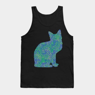 Sitting Cat in Blue Lime Leopard Print Tank Top